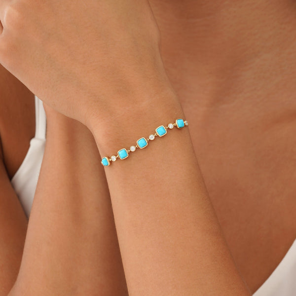 Turquoise and Lab Grown Diamond Station Bracelet, Calindra