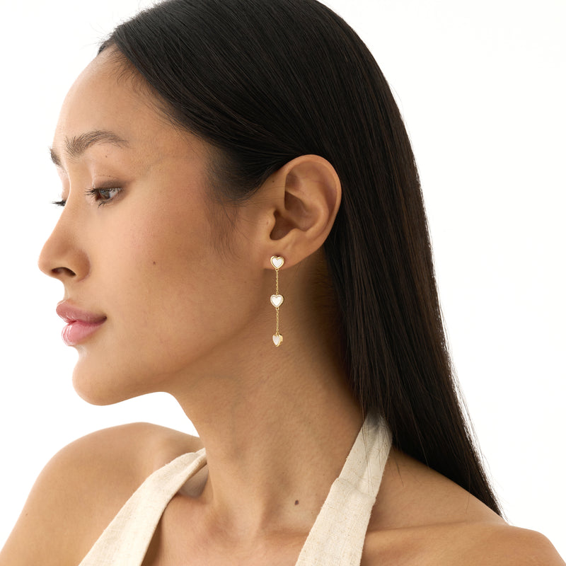 Mother of Pearl Heart Dangle Earrings, Zhuri