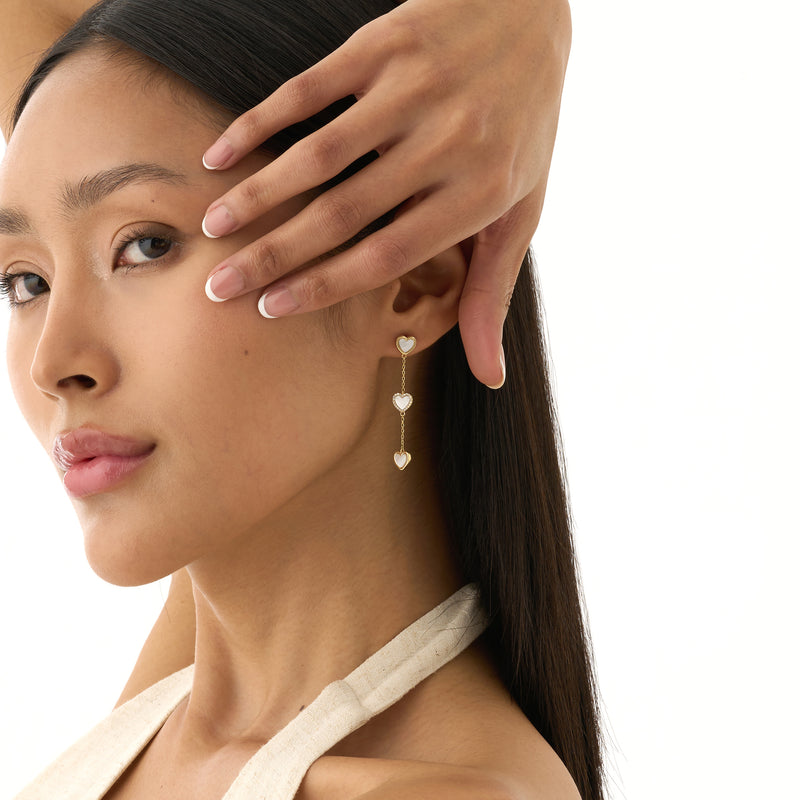 Mother of Pearl Heart Dangle Earrings, Zhuri