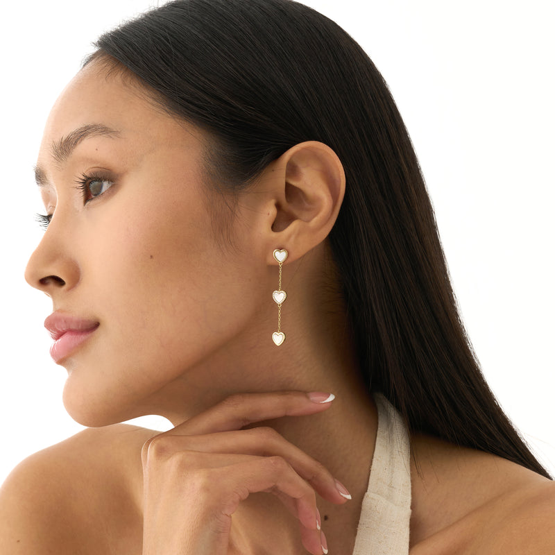 Mother of Pearl Heart Dangle Earrings, Zhuri