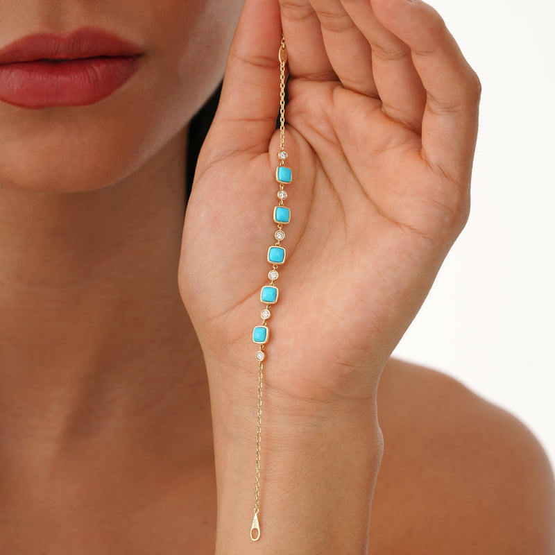 Turquoise and Lab Grown Diamond Station Bracelet, Calindra