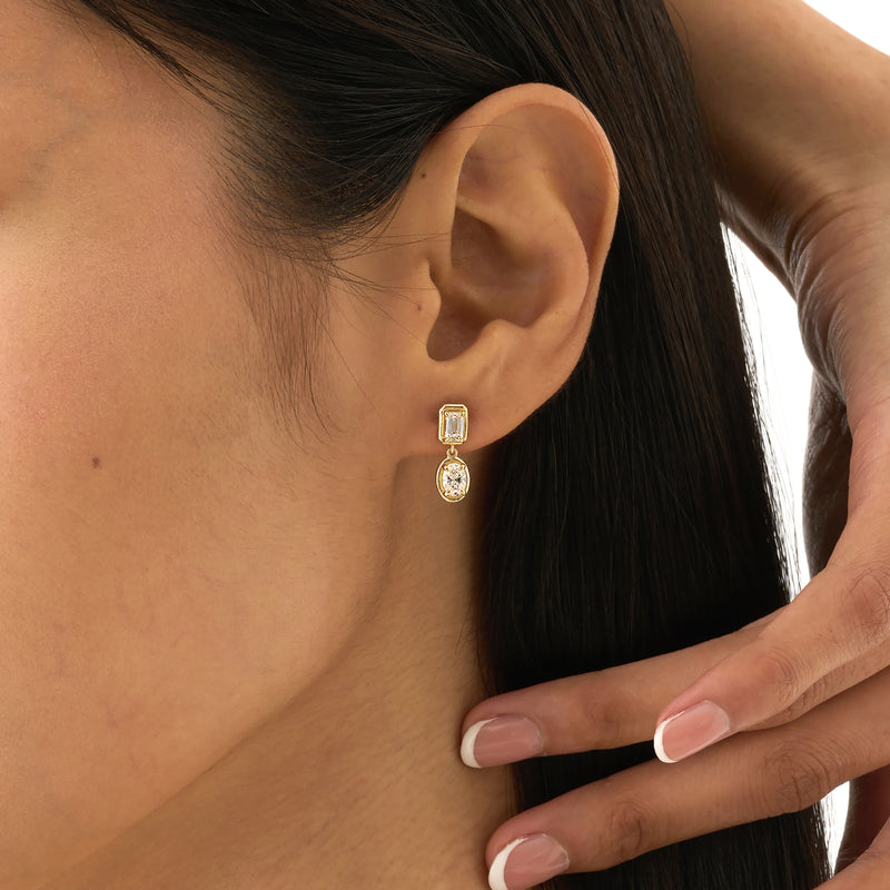 Mixed Cut Lab Grown Diamond Drop Earrings, Zephina