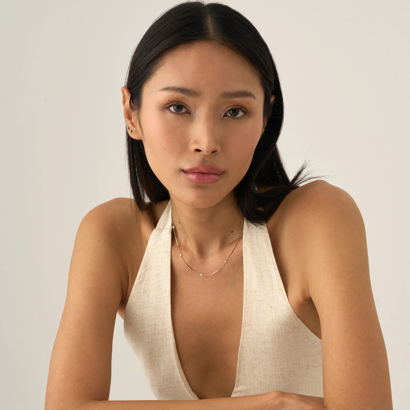 Natural Diamond & Bar Station Necklace, Meliora