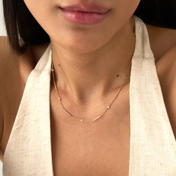 Natural Diamond & Bar Station Necklace, Meliora
