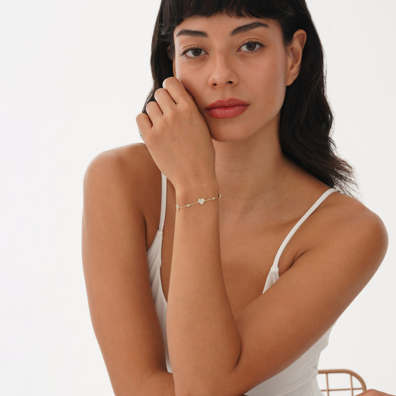 Pave Diamond Station Heart Bracelet, Anara