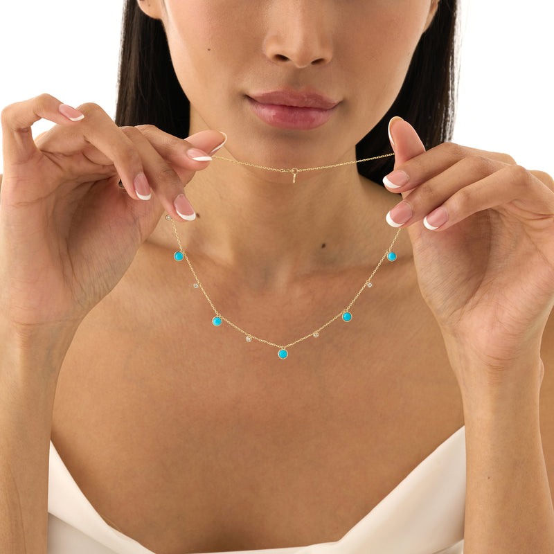 Turquoise & Lab Grown Diamond Station Necklace, Virey