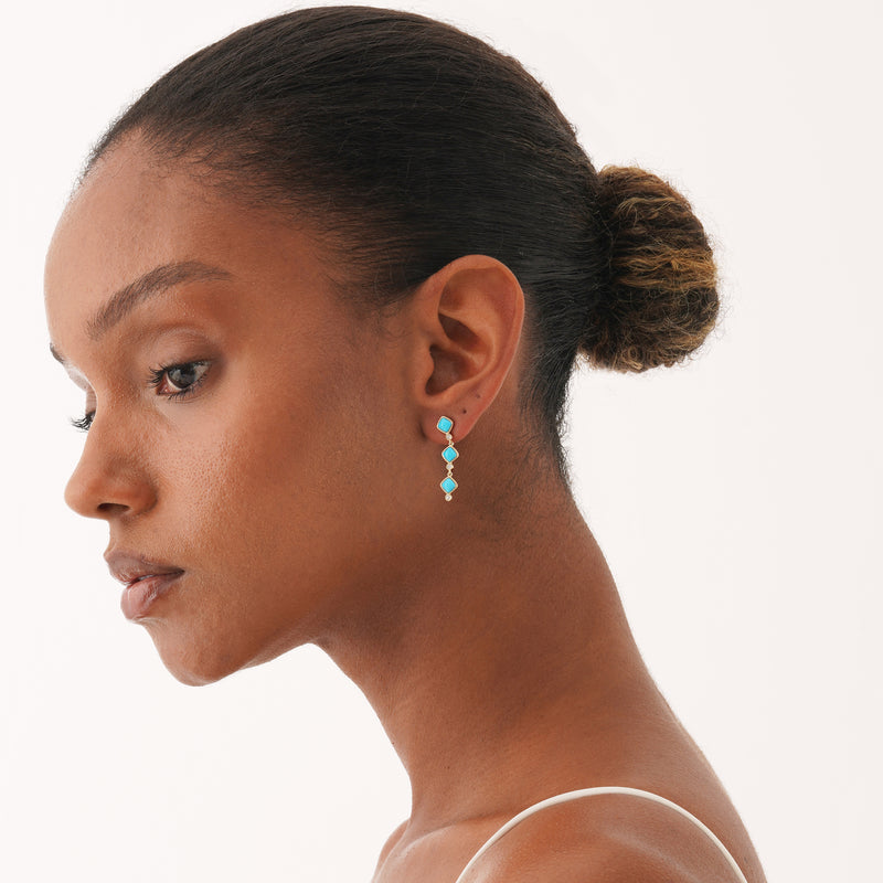 Turquoise and Lab Grown Diamond Drop Earrings, Ziranya