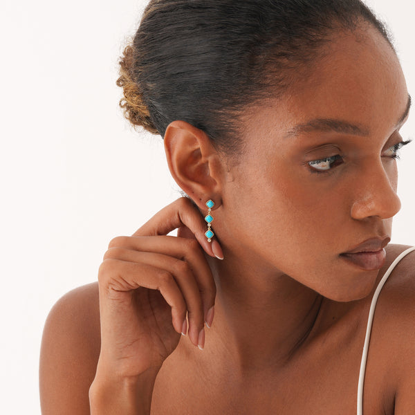 Turquoise and Lab Grown Diamond Drop Earrings, Ziranya