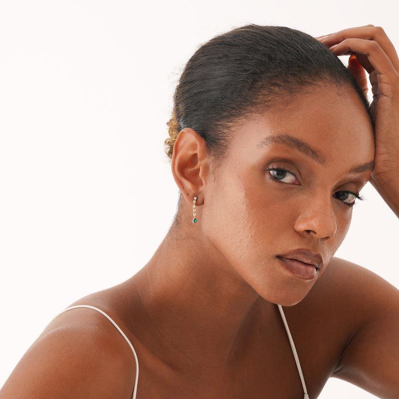 Lab Grown Emerald and Diamond Drop Earrings, Elarithia