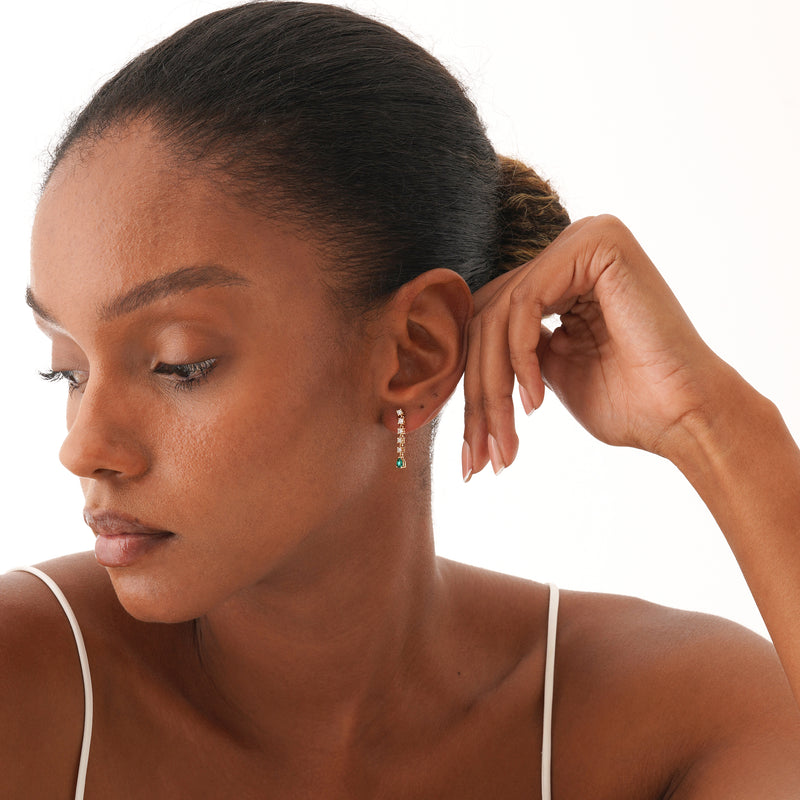 Lab Grown Emerald and Diamond Drop Earrings, Elarithia