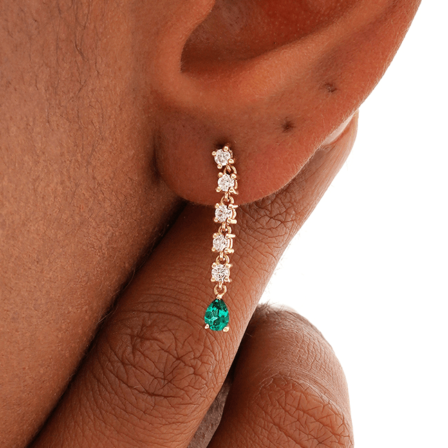 Lab Grown Emerald and Diamond Drop Earrings, Elarithia
