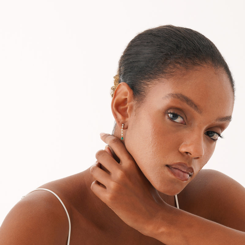 Lab Grown Emerald and Diamond Drop Earrings, Elarithia