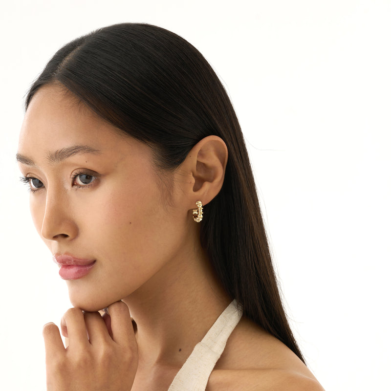 Gold Sculptural Hoop Earrings, Tazira