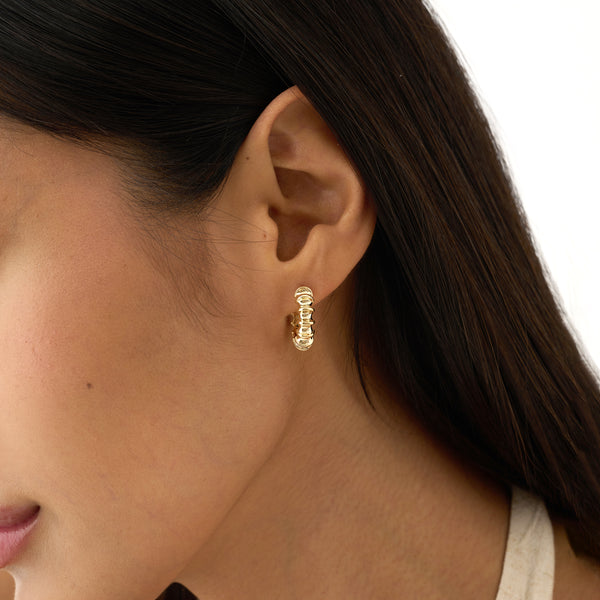 Gold Sculptural Hoop Earrings, Tazira