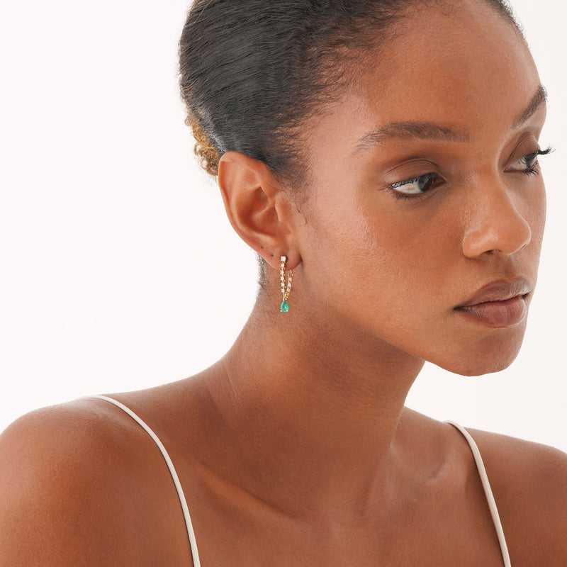 Natural Emerald and Lab Grown Diamond Chain Earring, Thalara