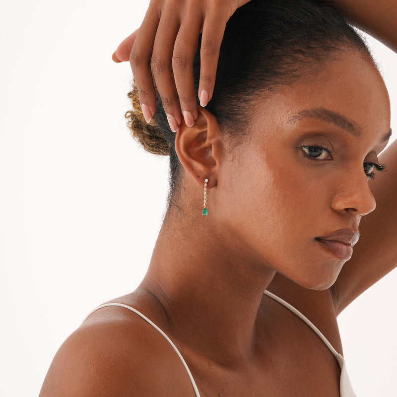Natural Emerald and Lab Grown Diamond Chain Earring, Thalara