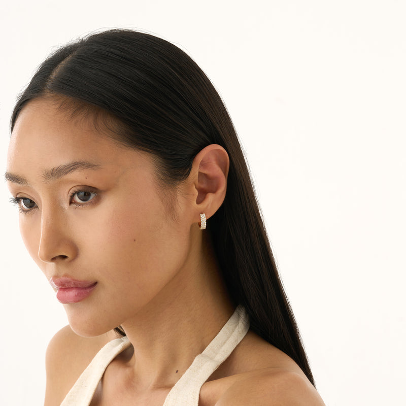 Pave Lab Grown Diamond Huggie Hoop Earrings,Meira