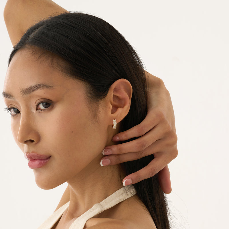 Pave Lab Grown Diamond Huggie Hoop Earrings,Meira