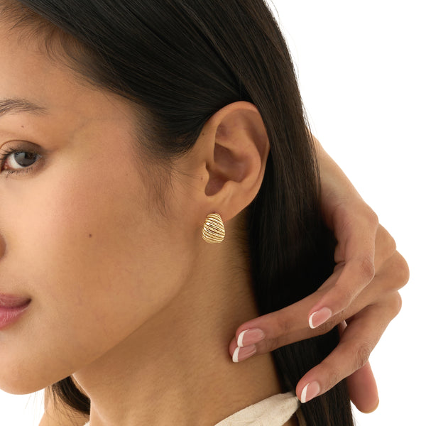 Solid Gold Ribbed & Beaded Hoops, Evadne