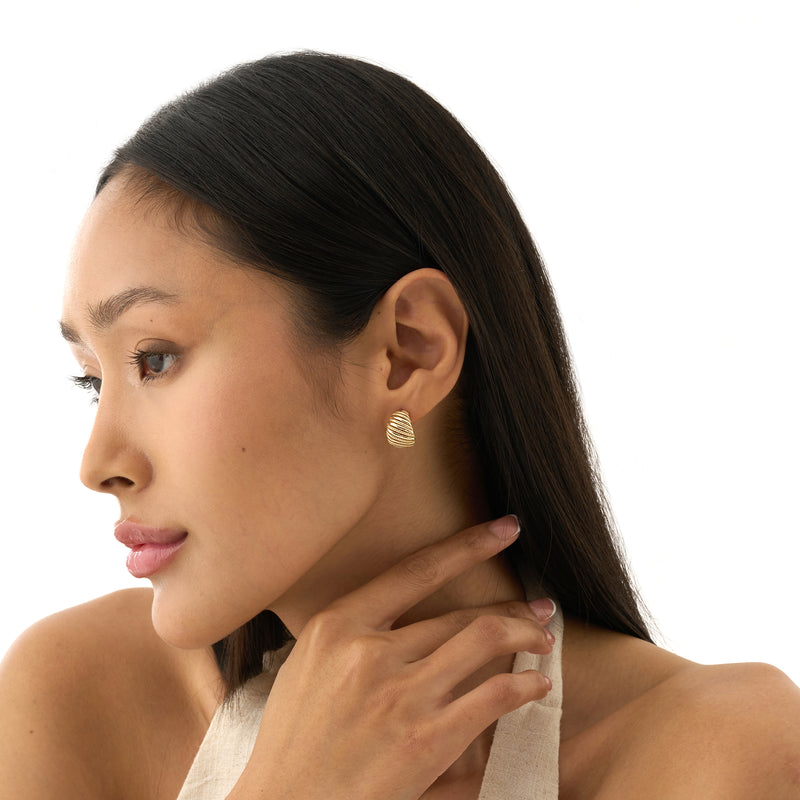 Solid Gold Ribbed & Beaded Hoops, Evadne