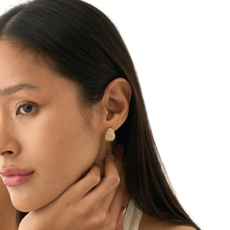 Solid Gold Ribbed & Beaded Hoops, Evadne