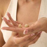 Solid Gold Ribbed & Beaded Hoops, Evadne