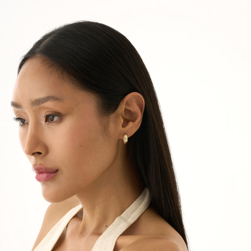 Gold Ribbed Huggie Hoop Earrings, Nyxelle