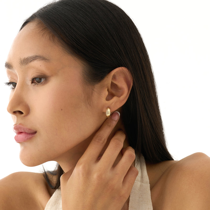 Gold Ribbed Huggie Hoop Earrings, Nyxelle