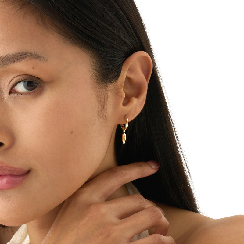 Gold Spike Dangle Huggie Hoop Earrings,Elaria