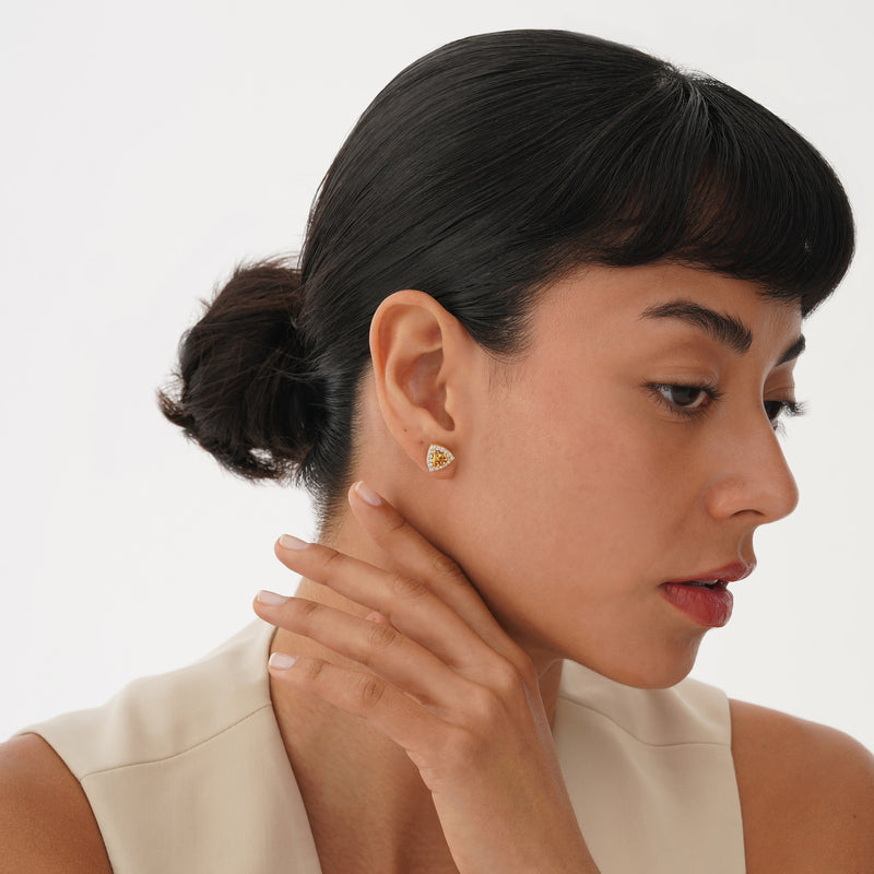 Trillion Cut Citrine Stud with Diamond Halo, Ziva