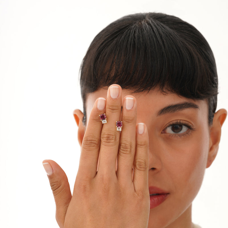 Unique Garnet and Lab Diamond Studs, Agnes