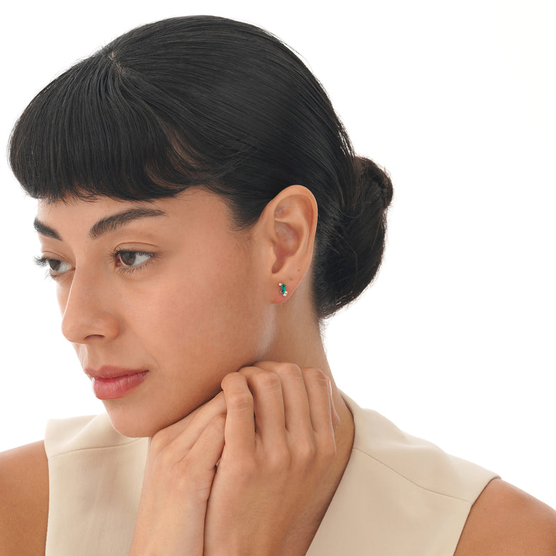 Lab Emerald and Diamond Studs, Ravela