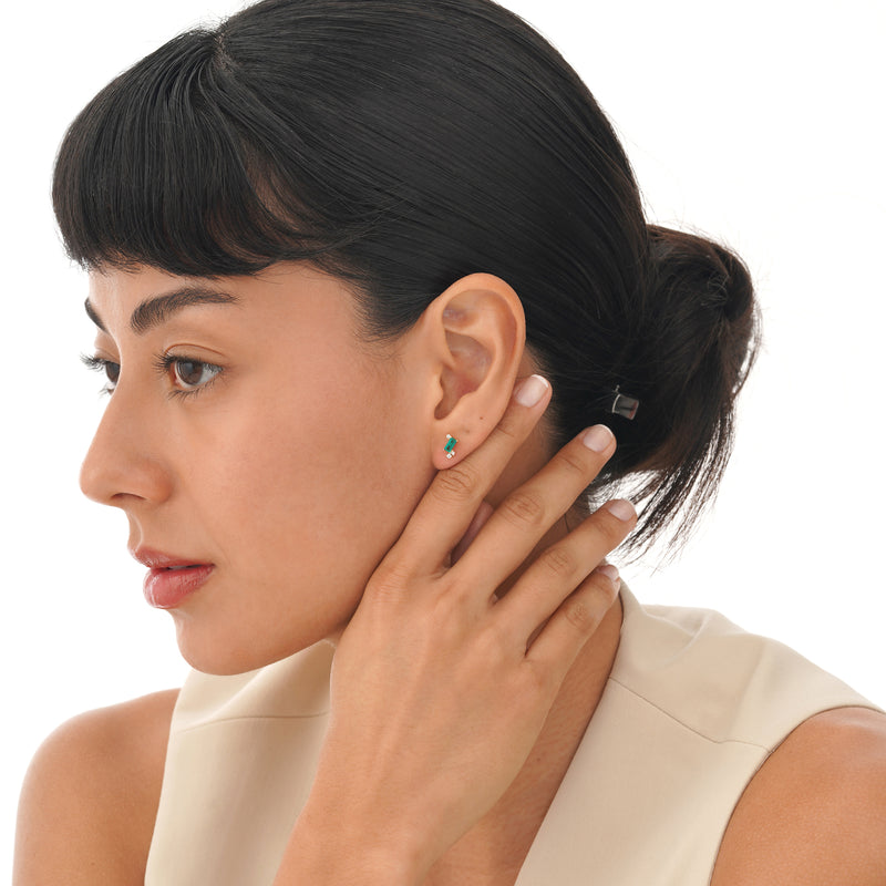 Lab Emerald and Diamond Studs, Ravela