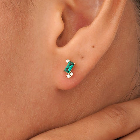 Lab Emerald and Diamond Studs, Ravela