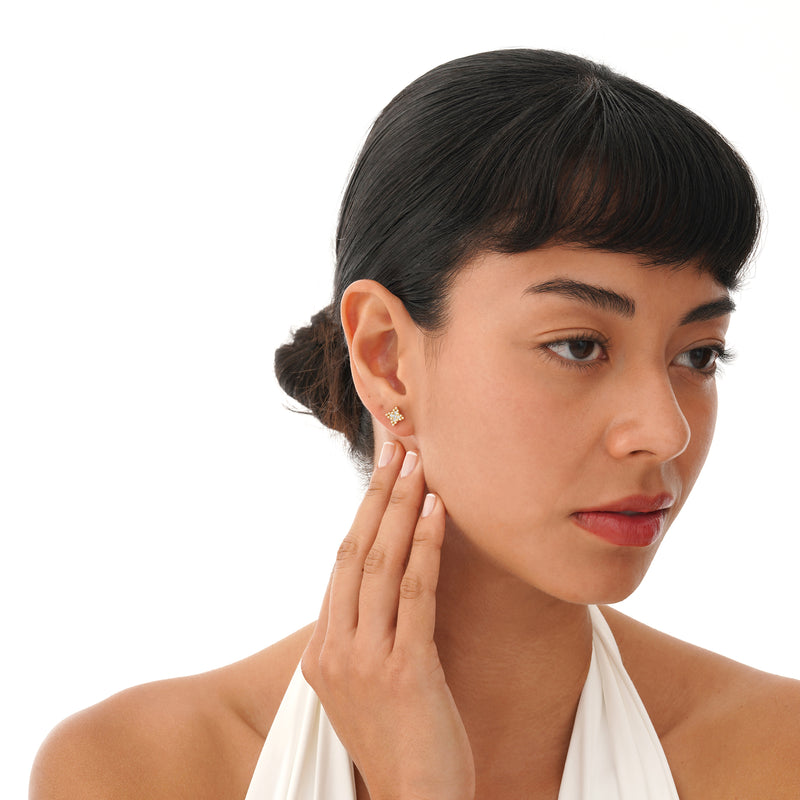 Gold Beaded Clover Stud Earrings, Tirania