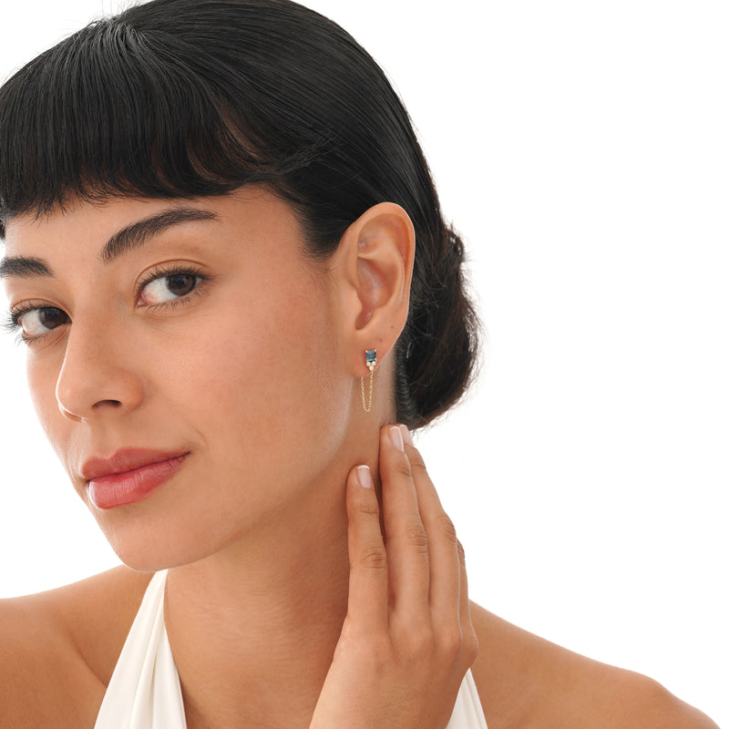 Blue Topaz Chain Earrings, Zeloria