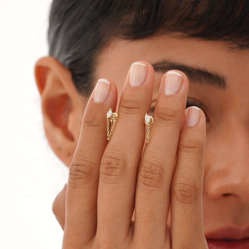 Marquise Diamond Chain Earrings, Caelith