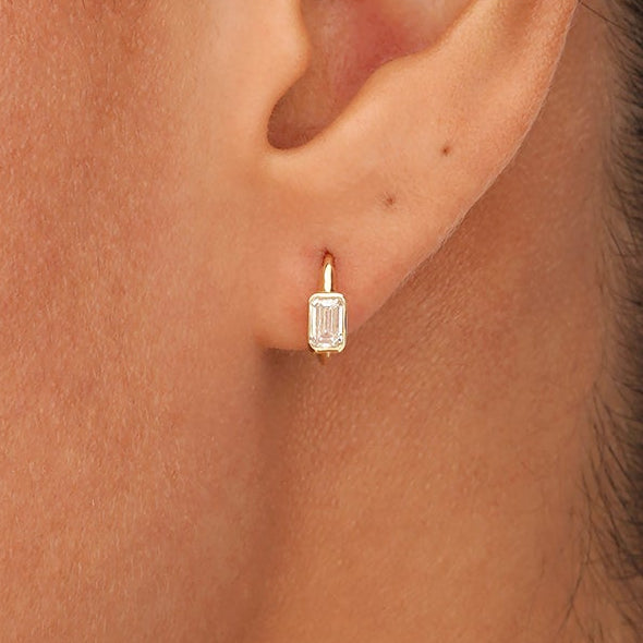 Emerald Cut Lab Grown Diamond Huggie, Reka