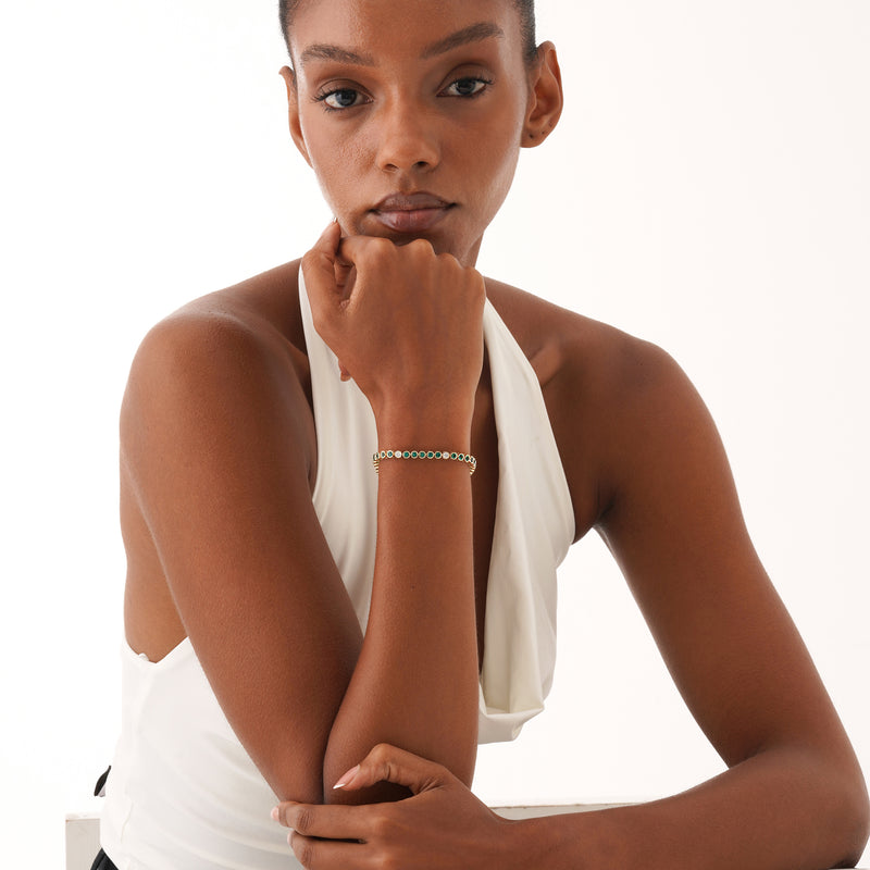 Solid Gold Emerald and Diamond Tennis Bracelet, Solindra