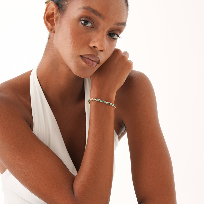 Solid Gold Emerald and Diamond Tennis Bracelet, Solindra