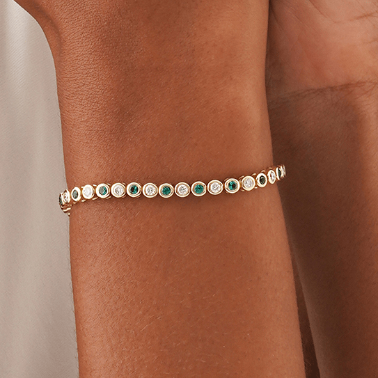 Solid Gold Emerald and Diamond Tennis Bracelet, Myrren