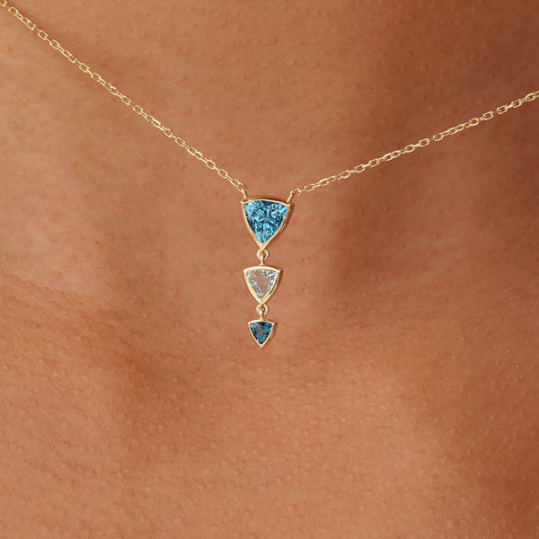Trilliant Cut Blue Topaz Necklace, Vaelara