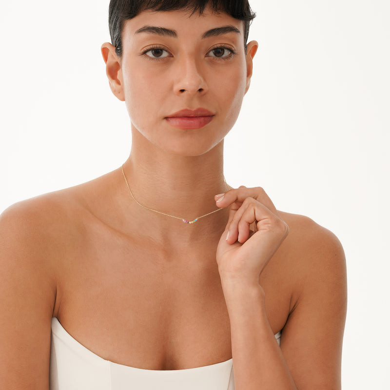 Solid Gold Rainbow Sapphire Bar Necklace, Kael