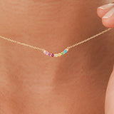 Solid Gold Rainbow Sapphire Bar Necklace, Kael