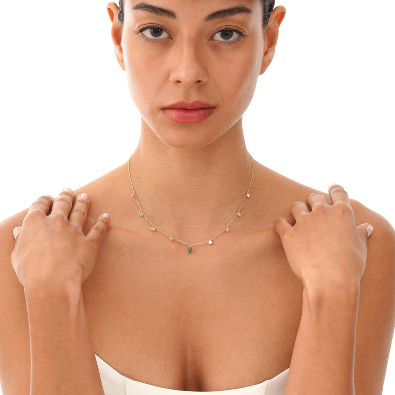 Natural Emerald and Lab Grown Diamond Necklace, Evareth