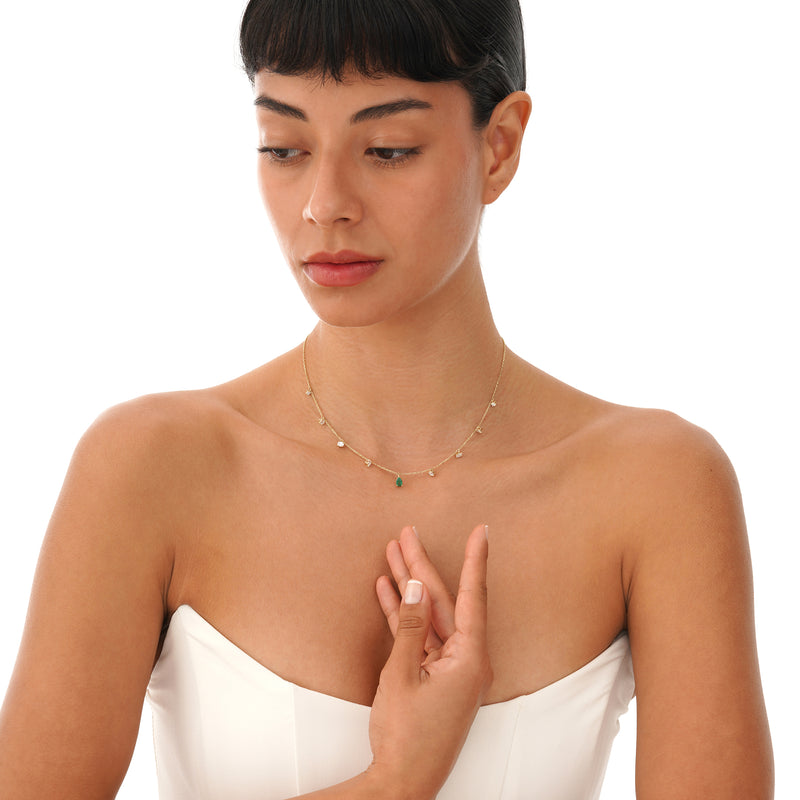 Natural Emerald and Lab Grown Diamond Necklace, Evareth