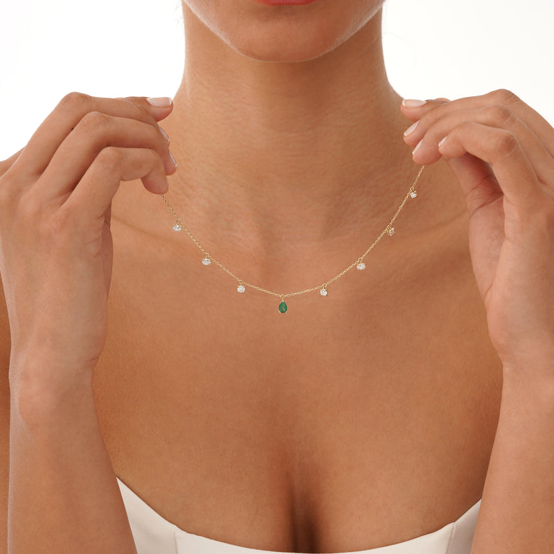 Natural Emerald and Lab Grown Diamond Necklace, Evareth