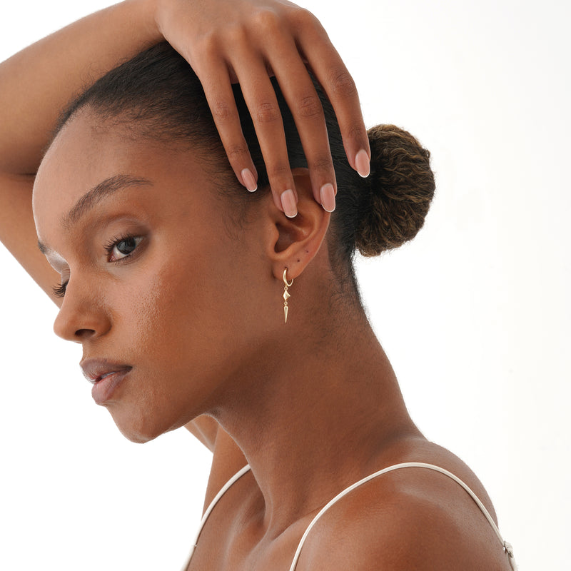 Gold Spike Dangle Huggie Hoop Earrings, Nyrene