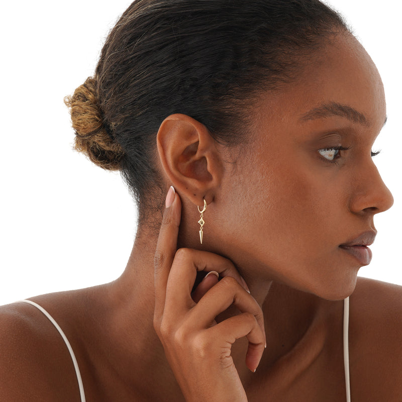 Gold Spike Dangle Huggie Hoop Earrings, Nyrene