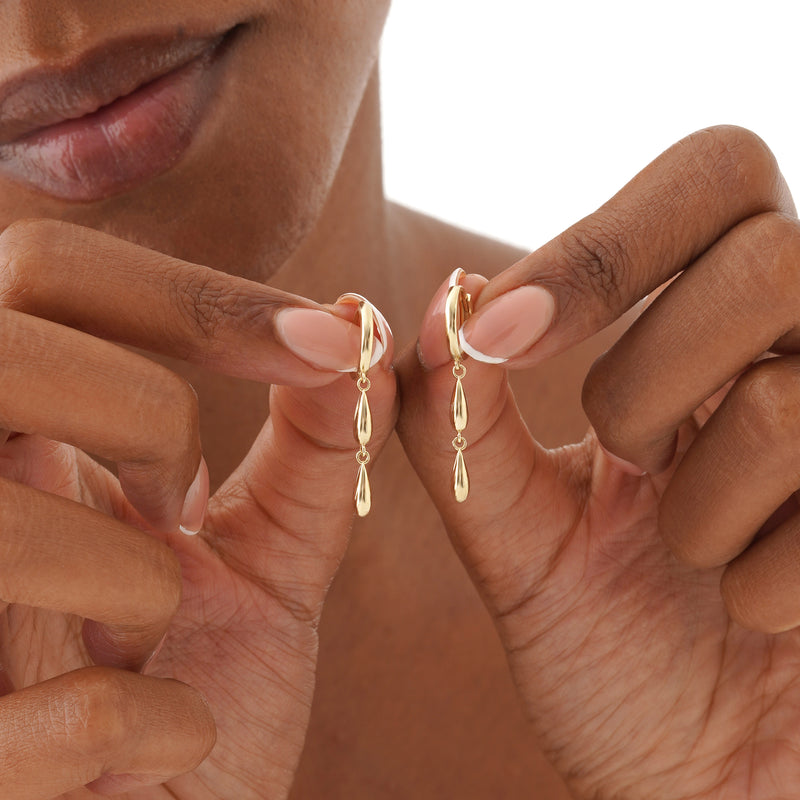 Gold Teardrop Dangle Huggie, Sorentha